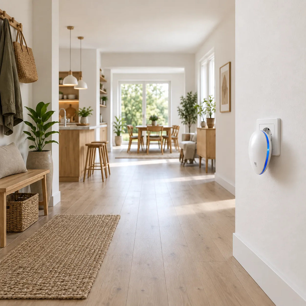Entrée lumineuse avec parquet en chêne et PestGuard branché le long du mur
